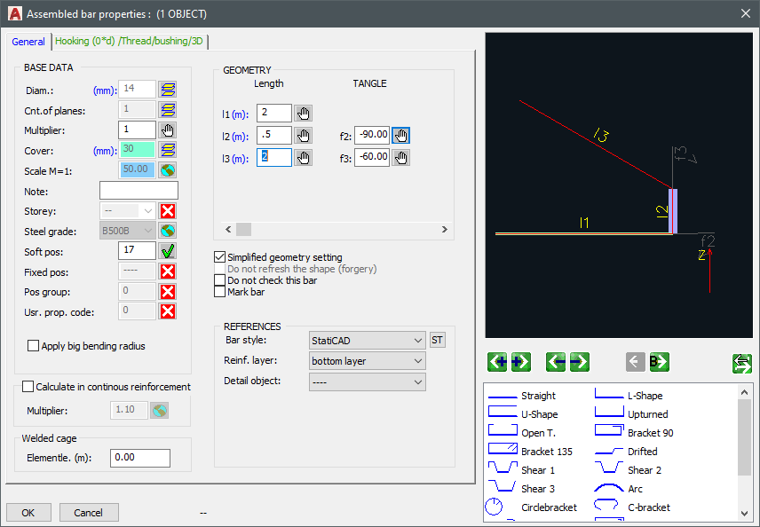 The references reflect the properties of the main specimen; independently, they have insertion point, direction vector, and scale. All changes to the main specimen affect the corresponding references.