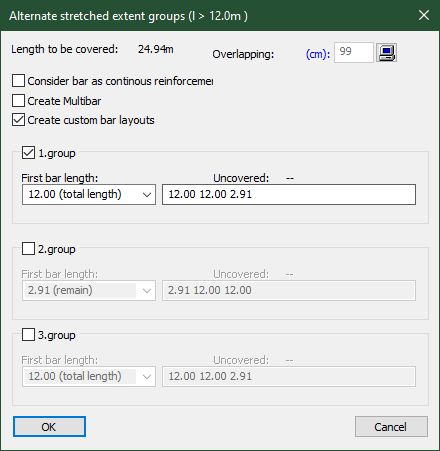 Bar placement dialog
